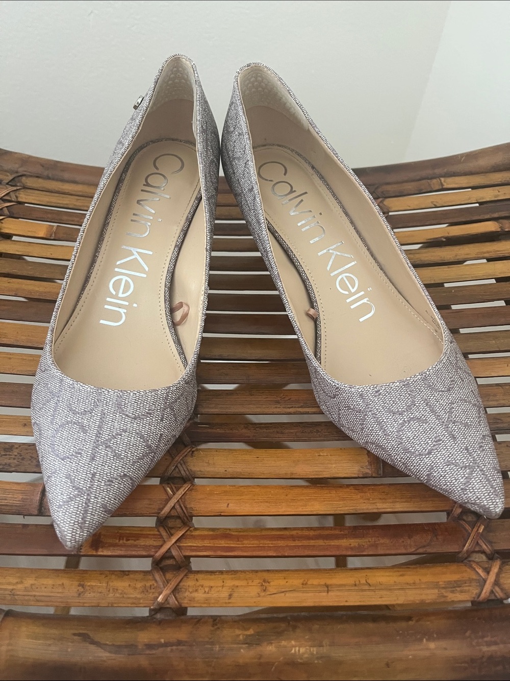 Calvin Klein Metallic Taupe Pointed Toe Flats